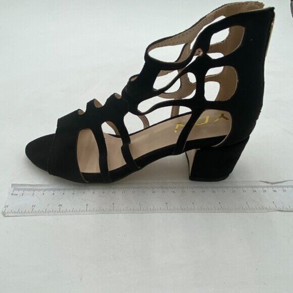 YDN Black Peep Toe Strappy Cutout Sandals Ankle High Block Low Heel Dress Shoes - Picture 2 of 8